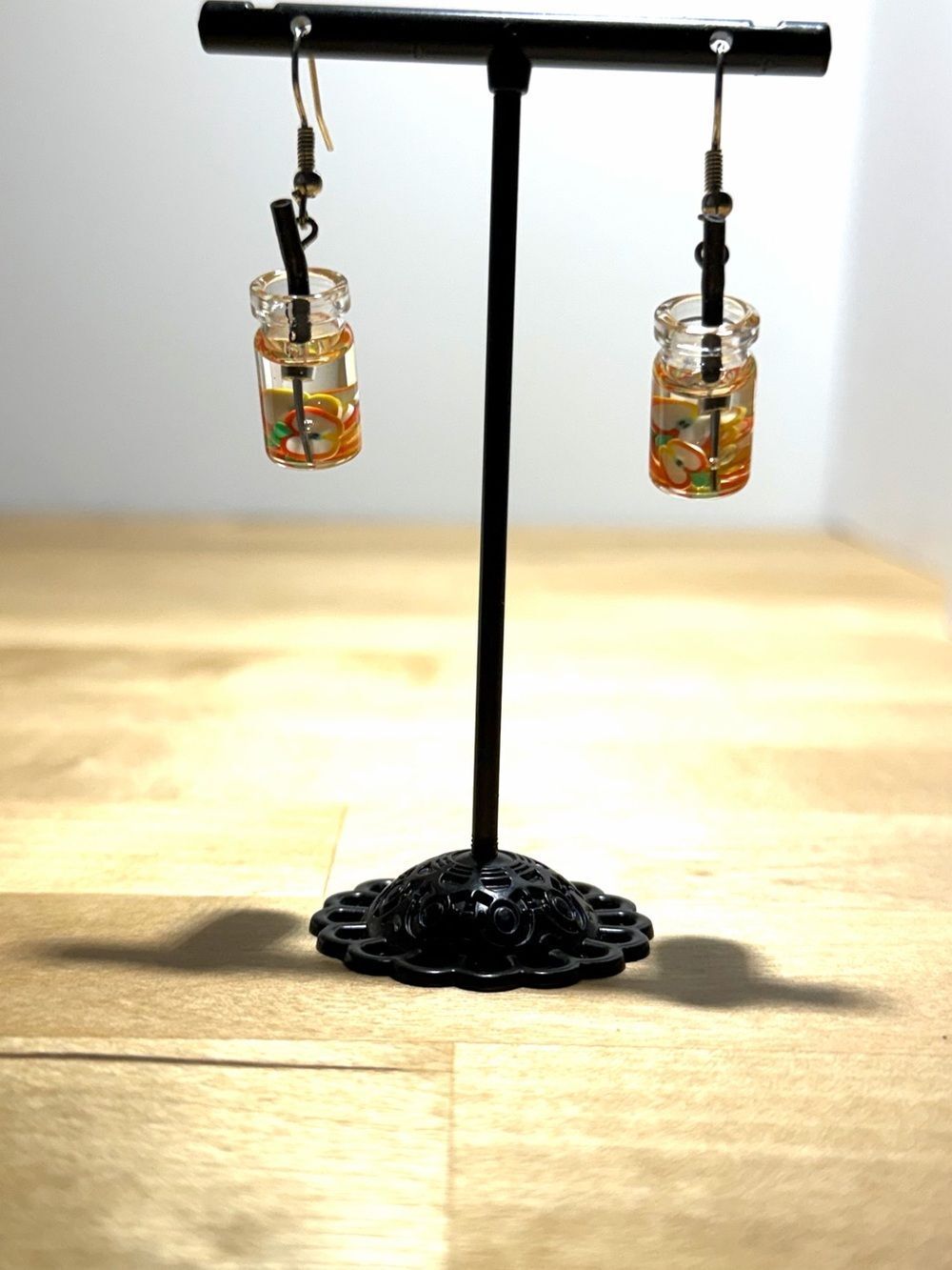 Handmade Mini Jar Dangle Earrings with Colorful Flower Slices